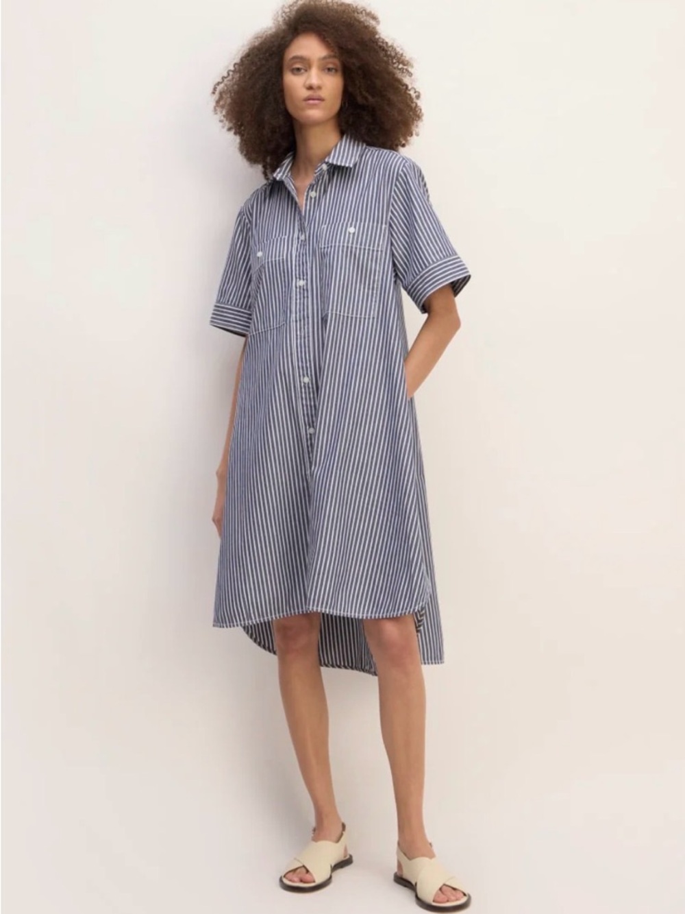 Everlane Like-New Navy Blue and White Striped Daytripper Shirt Dress Size XS